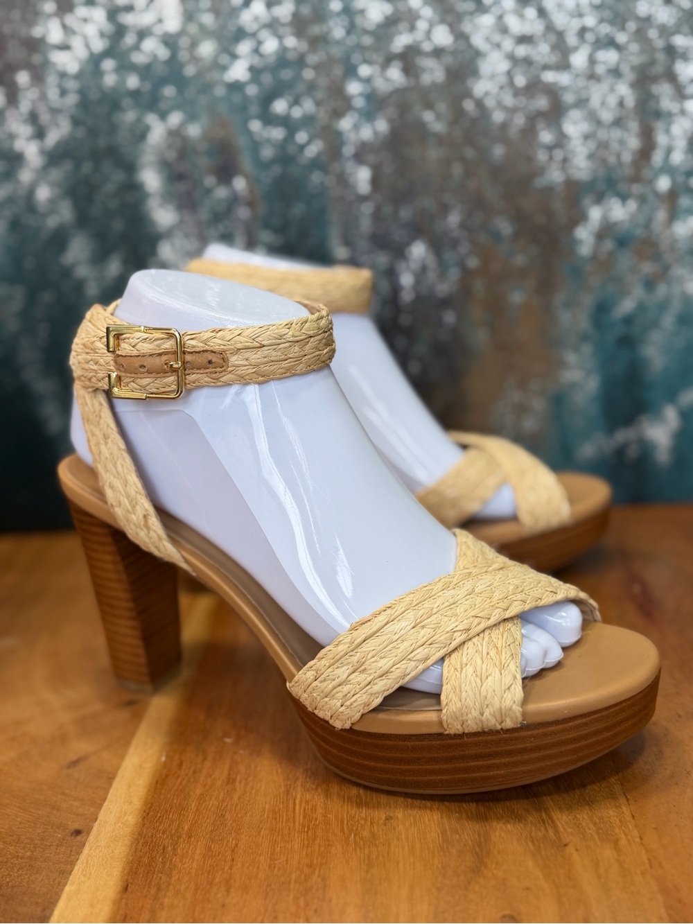 Lauren Ralph Lauren 2010’s Old Money Coastal Raffia Platform Heel Sandals NWOT